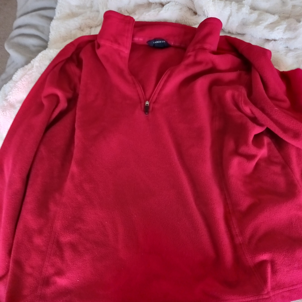 Landsend red zip up sweater, size XL